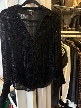 PAIGE Black Velvet Burnout Button-Down Blouse